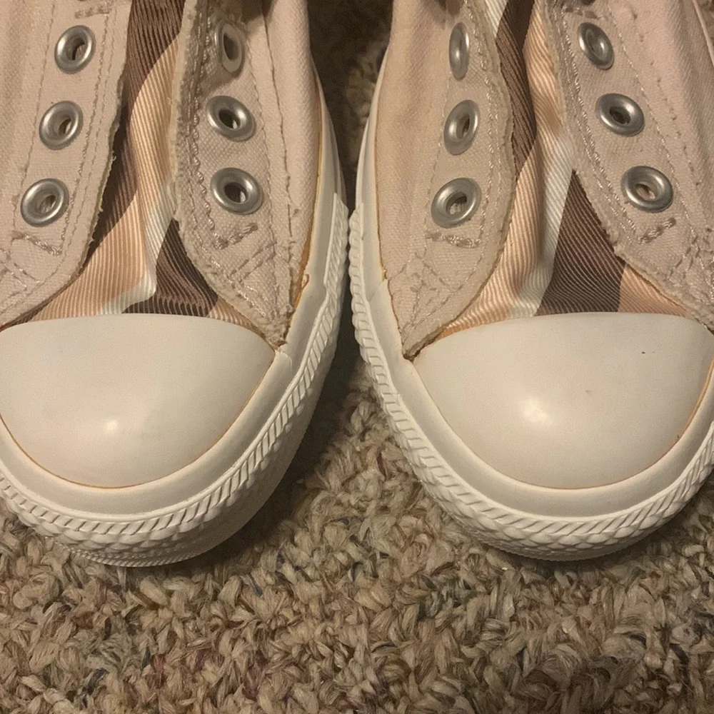 Converse low slip-on No laces Cream with stripe tongue 7 women 5 men Brown/tan - Picture 5 of 10